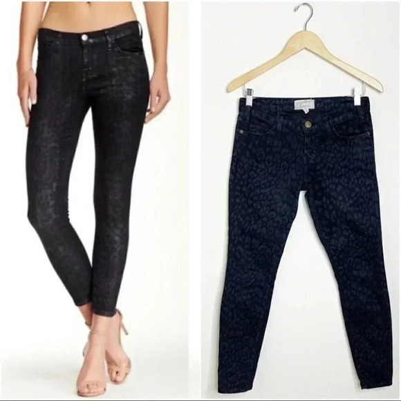 Current Elliot Leopard Print The Stiletto Black Skinny Jeans Size 26 - Picture 1 of 8